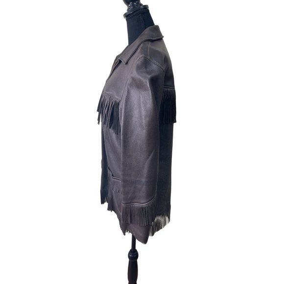 Vintage 1970s Dark Brown Fringe Deer Skin Leather Jacket size Medium - Picture 2 of 6